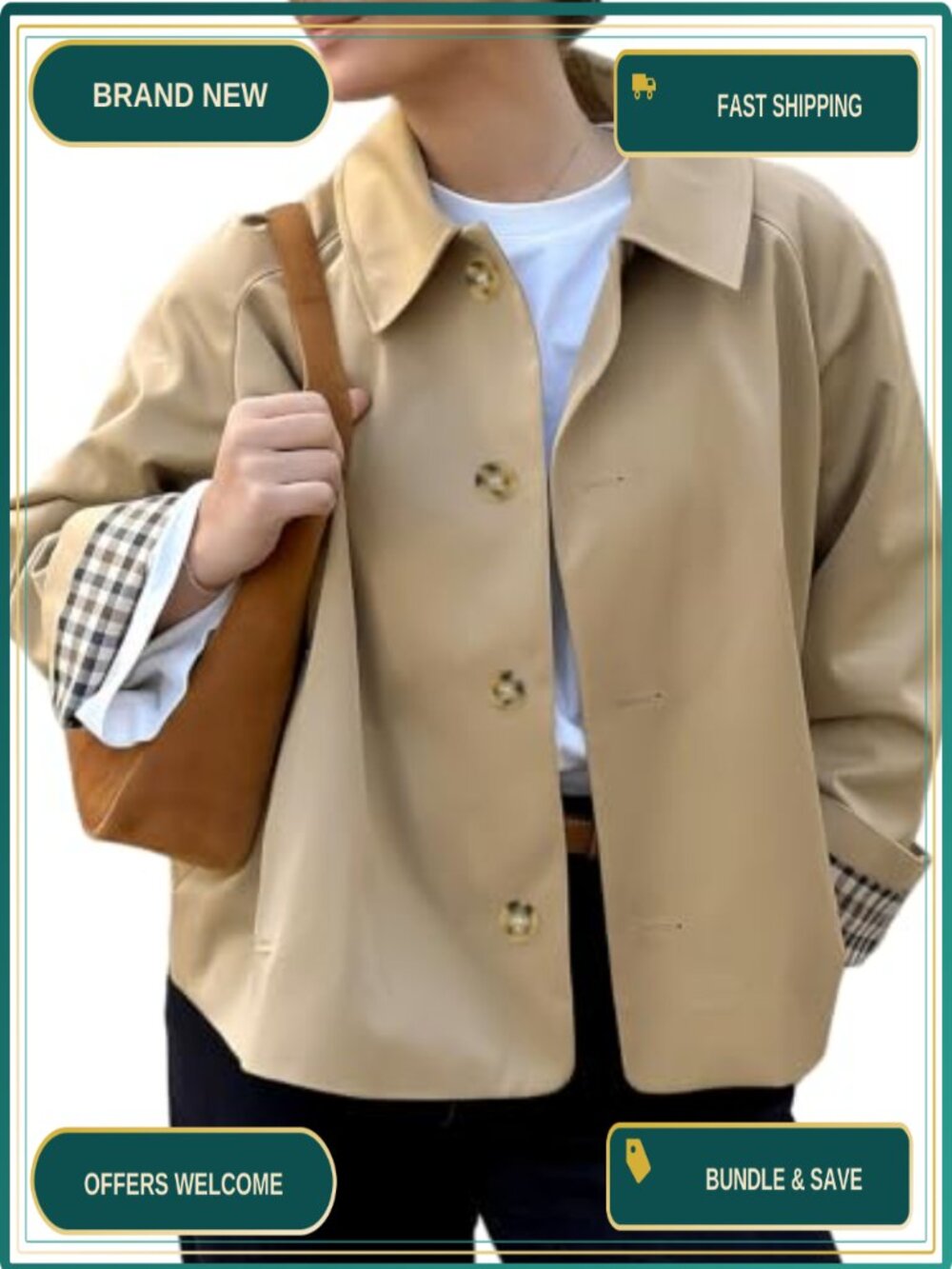 Cropped Trench Coat Single Breasted Lightweight Fall Jacket